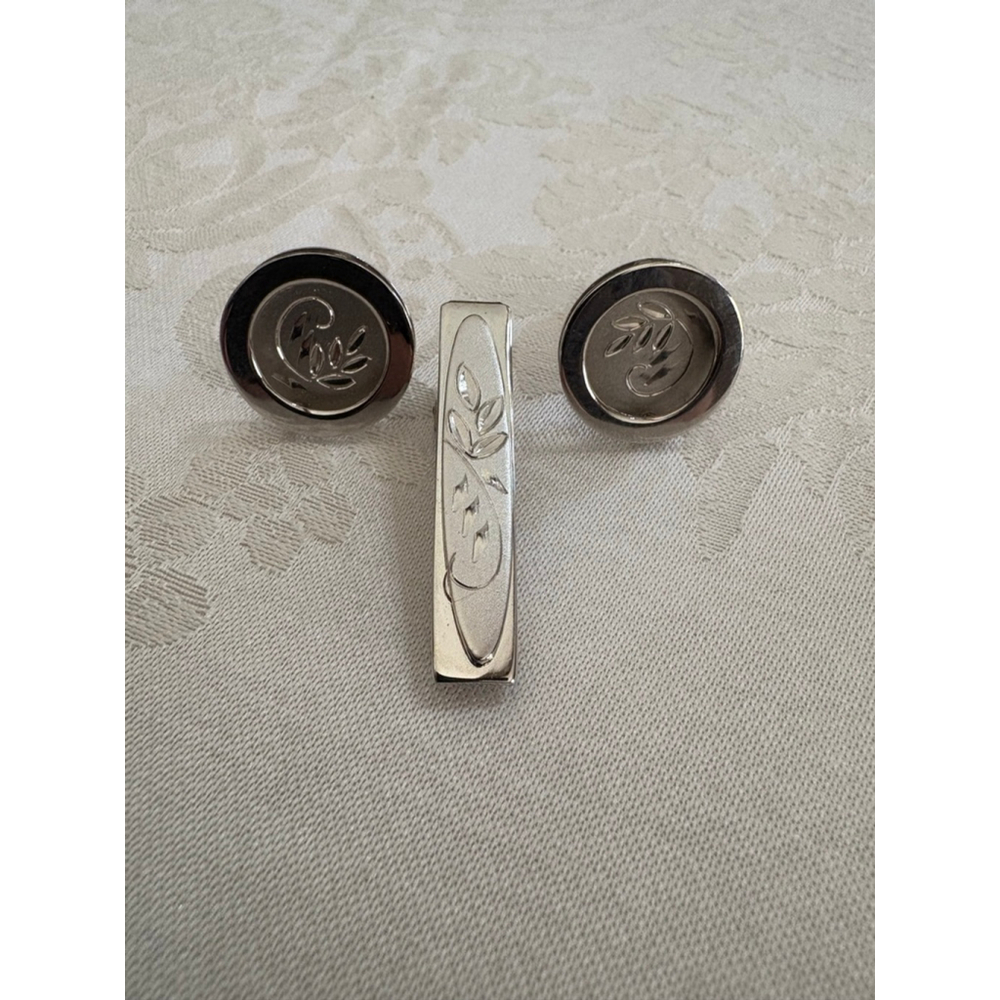 Vintage Sterling Silver Cuff Links & Tie Clip Set One Size